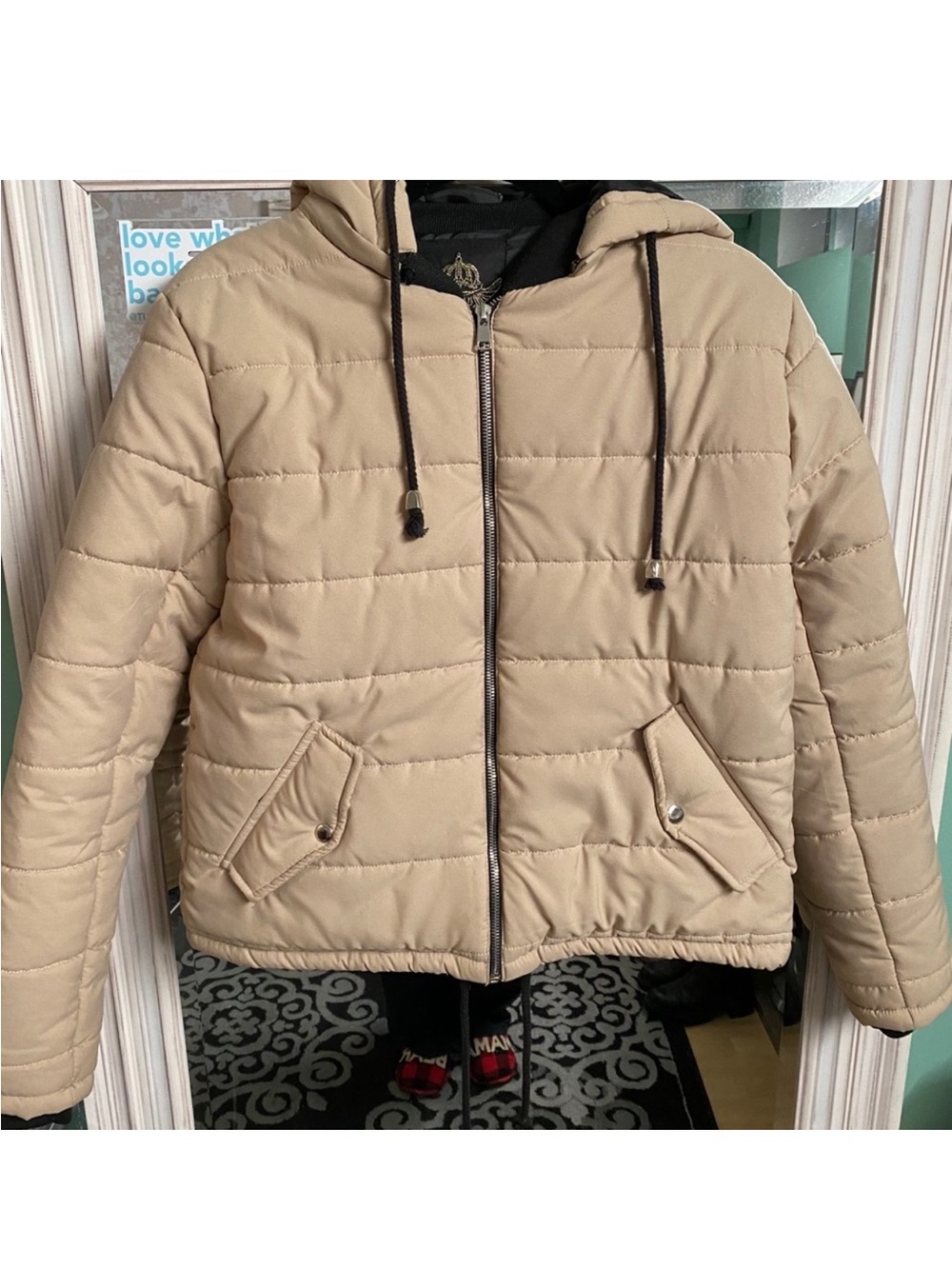 Boohoo Beige Quilted Hooded Puffer Jacket